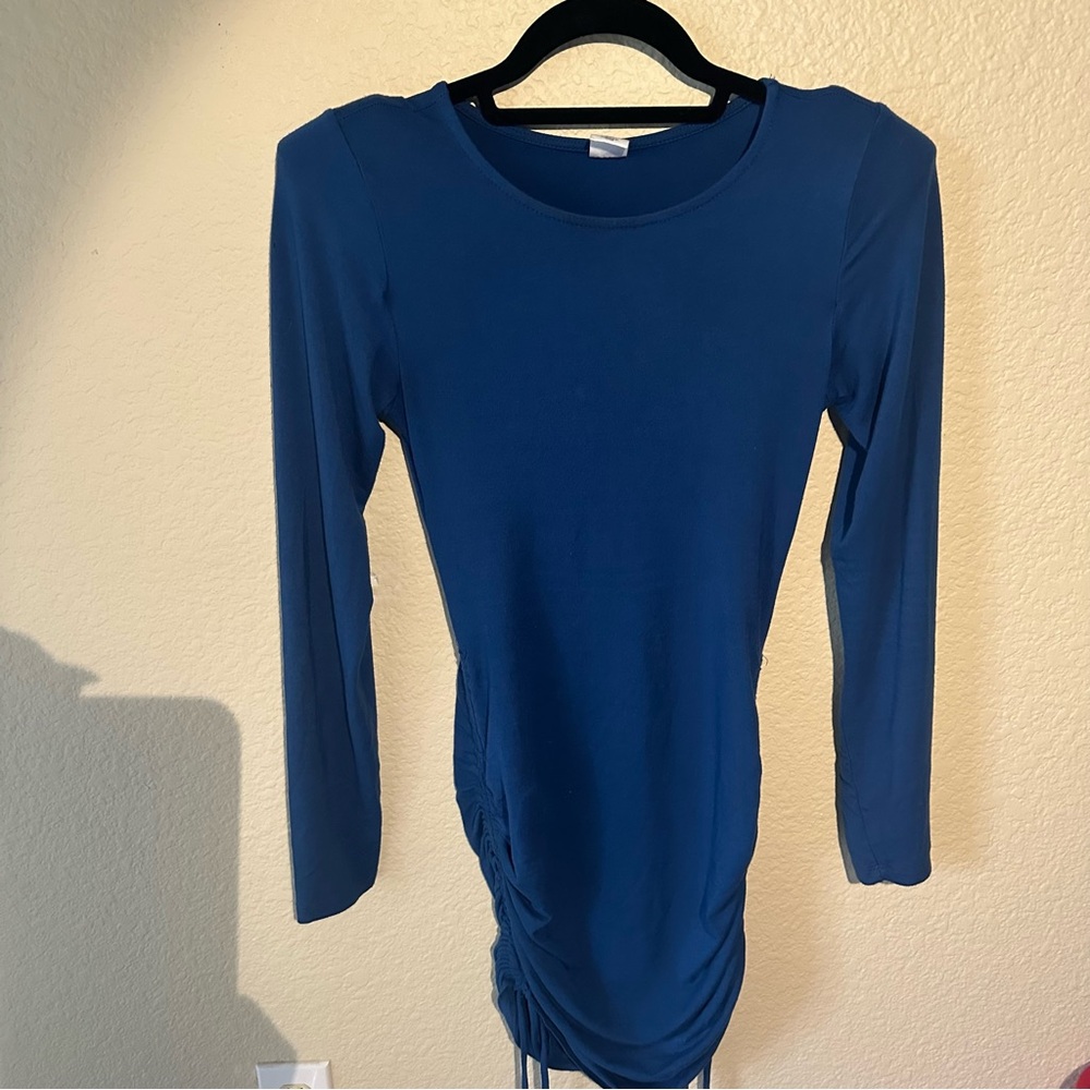 Elegant Blue Women's Dress. Size XXS. With shoulder pads and cinched below waist